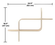 Modernes Wandregal aus hellem Holz mit geschwungenem Design, seitliche Perspektive.