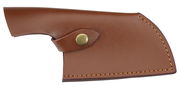 Braune Messerscheide aus Leder mit Druckknopfverschluss, seitliche Perspektive