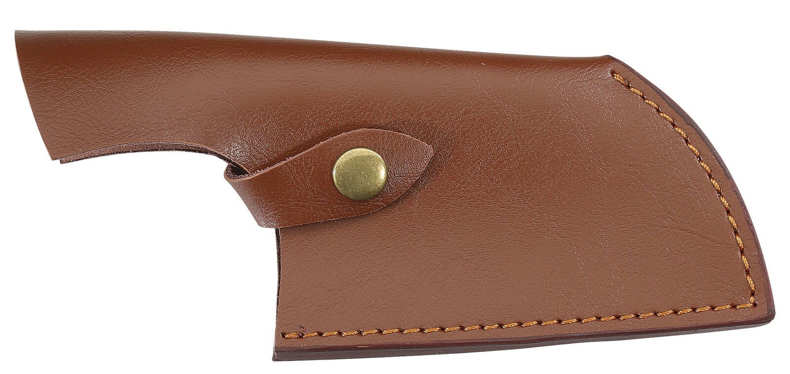 Braune Messerscheide aus Leder mit Druckknopfverschluss, seitliche Perspektive