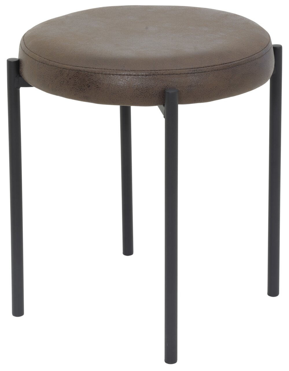 Z2 Hocker SAMMY Moderner Hocker mit rundem braunem Sitzpolster und schwarzen Metallbeinen, seitliche Perspektive