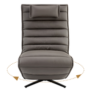 Frontansicht einer grauen Relaxliege mit gepolstertem Design und drehbarem Fuß.