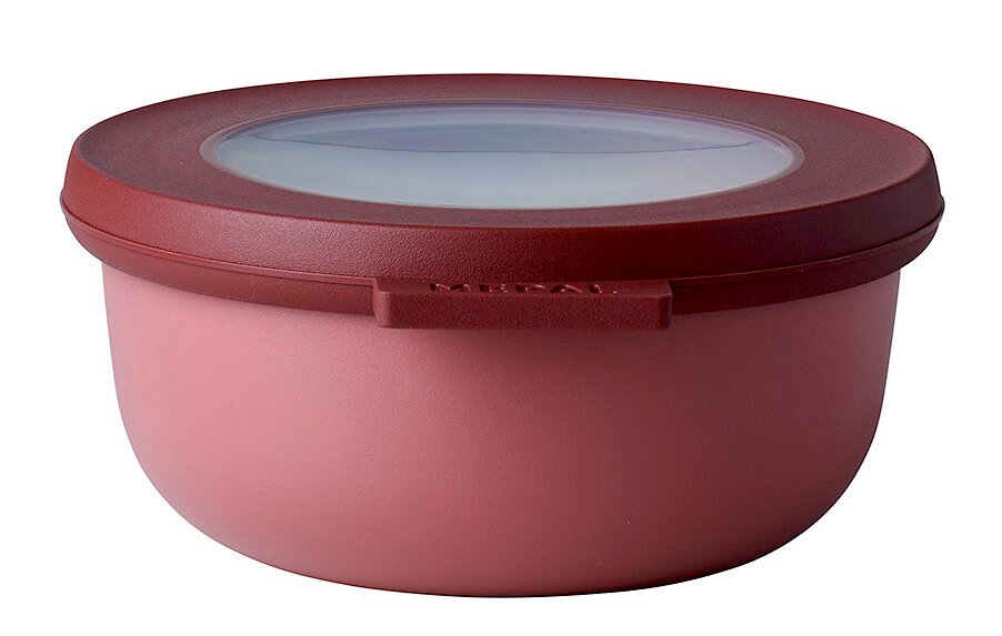 Multischüssel Vivid Mauve aus seitlicher Perspektive mit transparentem Deckel.