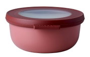 Multischüssel Vivid Mauve aus seitlicher Perspektive mit transparentem Deckel.