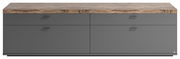 Frontale Ansicht des TV-Lowboards Set One by Musterring LANCASTER mit grauer Oberfläche und Holzoptik auf der Oberseite.