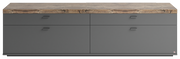 Frontale Ansicht des TV-Lowboards Set One by Musterring LANCASTER mit grauer Oberfläche und Holzoptik auf der Oberseite.