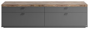 Frontale Ansicht des TV-Lowboards Set One by Musterring LANCASTER mit grauer Oberfläche und Holzoptik auf der Oberseite.