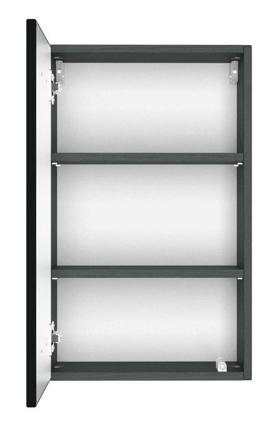 Offener Hängeschrank mit zwei Einlegeböden, seitliche Perspektive