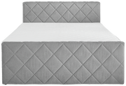 Frontale Ansicht eines grauen Boxspringbetts mit gestepptem Kopfteil und Fußteil, Modell BX2200 CHESTER.