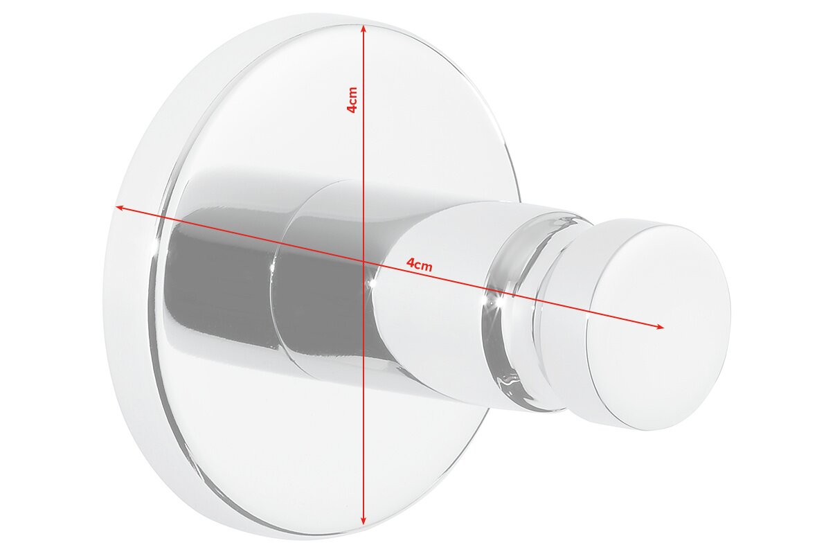 Runder, verchromter Handtuchhaken mit 4 cm Durchmesser, seitliche Perspektive