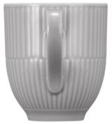 Grauer Becher mit Henkel, geriffelte Oberfläche, Seitenansicht