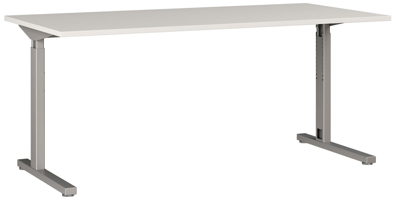 MID.YOU Schreibtisch PROFI 2.0 Moderner Schreibtisch mit weißer Tischplatte und grauem Metallgestell, seitliche Perspektive