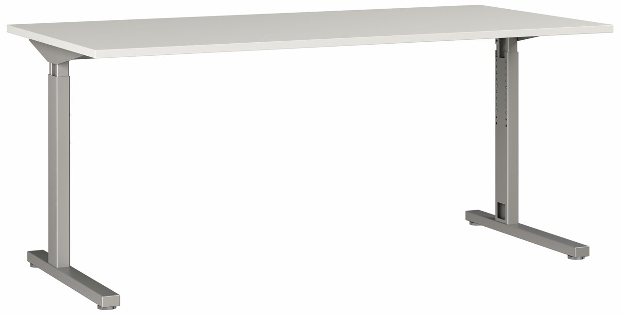 MID.YOU Schreibtisch PROFI 2.0 Moderner Schreibtisch mit weißer Tischplatte und grauem Metallgestell, seitliche Perspektive