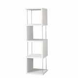 Weißes Standregal mit vier offenen Fächern, seitliche Perspektive