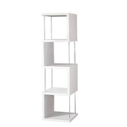 Weißes Standregal mit vier offenen Fächern, seitliche Perspektive