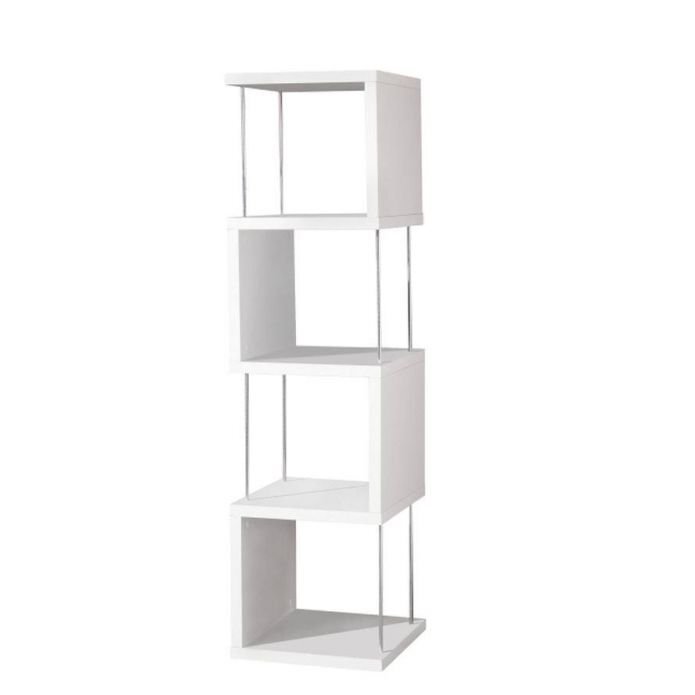 Weißes Standregal mit vier offenen Fächern, seitliche Perspektive