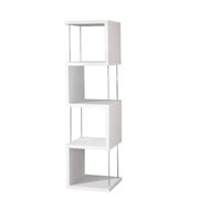 Weißes Standregal mit vier offenen Fächern, seitliche Perspektive