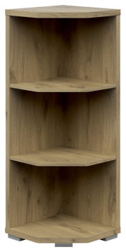 Eckregal aus Holz mit drei Ebenen, frontale Ansicht