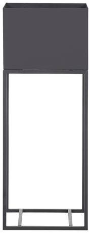 Schwarze Blumensäule aus Metall, frontal fotografiert