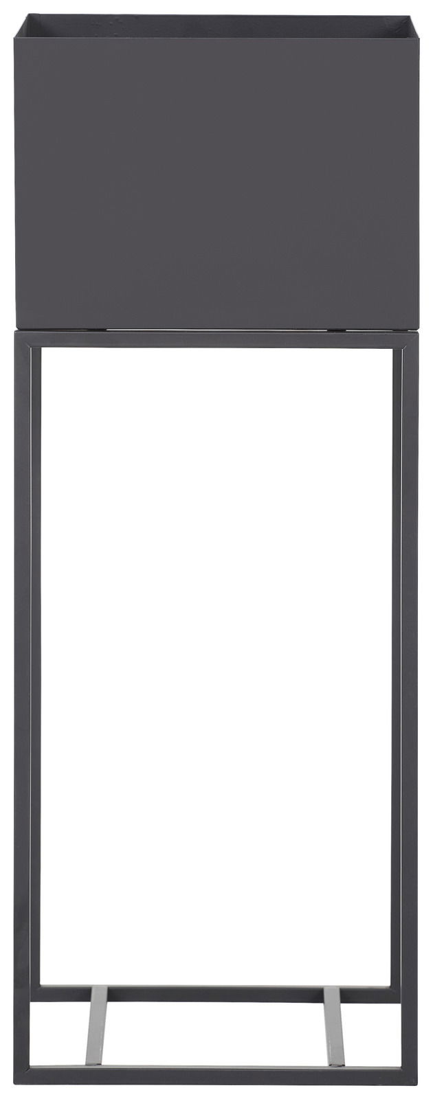 Schwarze Blumensäule aus Metall, frontal fotografiert