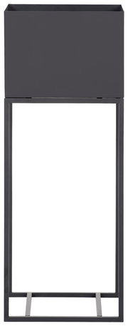 Schwarze Blumensäule aus Metall, frontal fotografiert