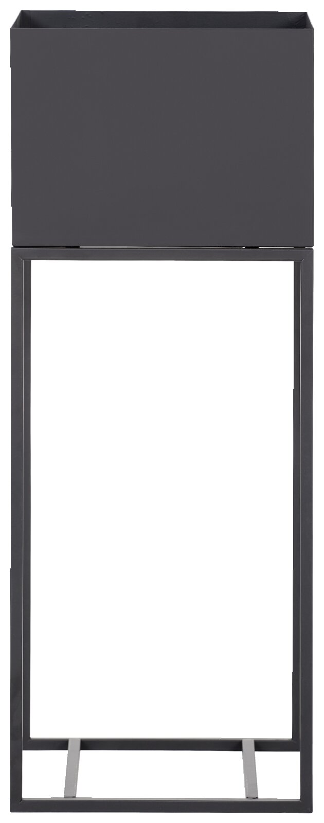 Schwarze Blumensäule aus Metall, frontal fotografiert