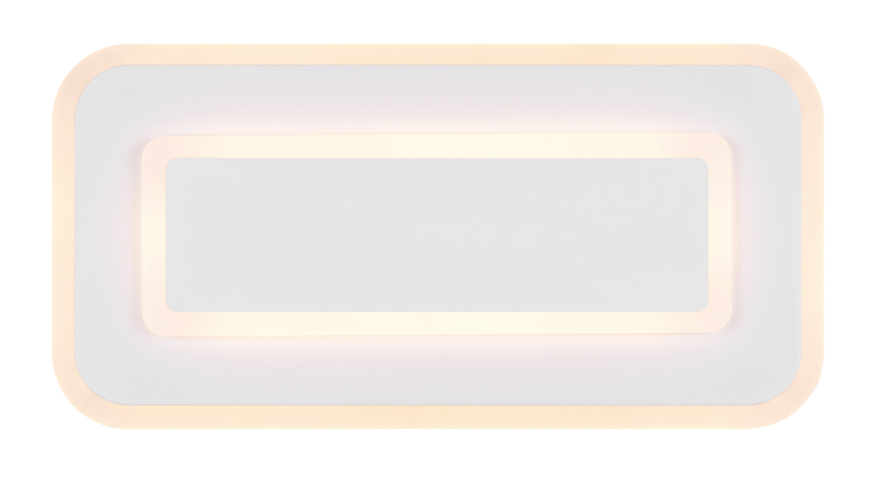 Rechteckige LED-Deckenleuchte mit abgerundeten Ecken, Ansicht von unten