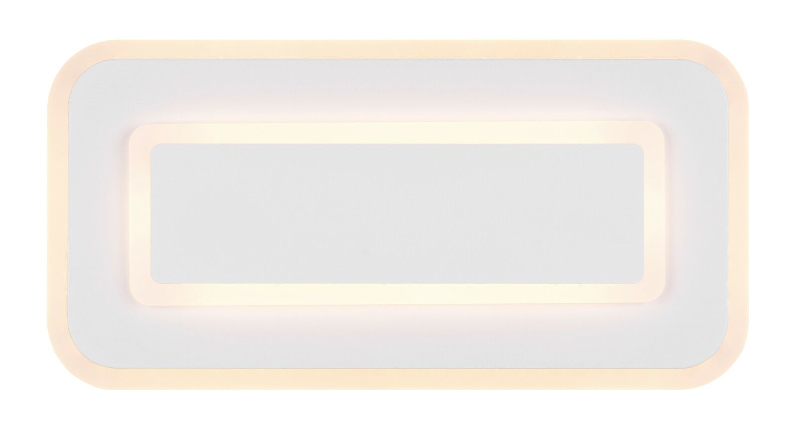 Rechteckige LED-Deckenleuchte mit abgerundeten Ecken, Ansicht von unten