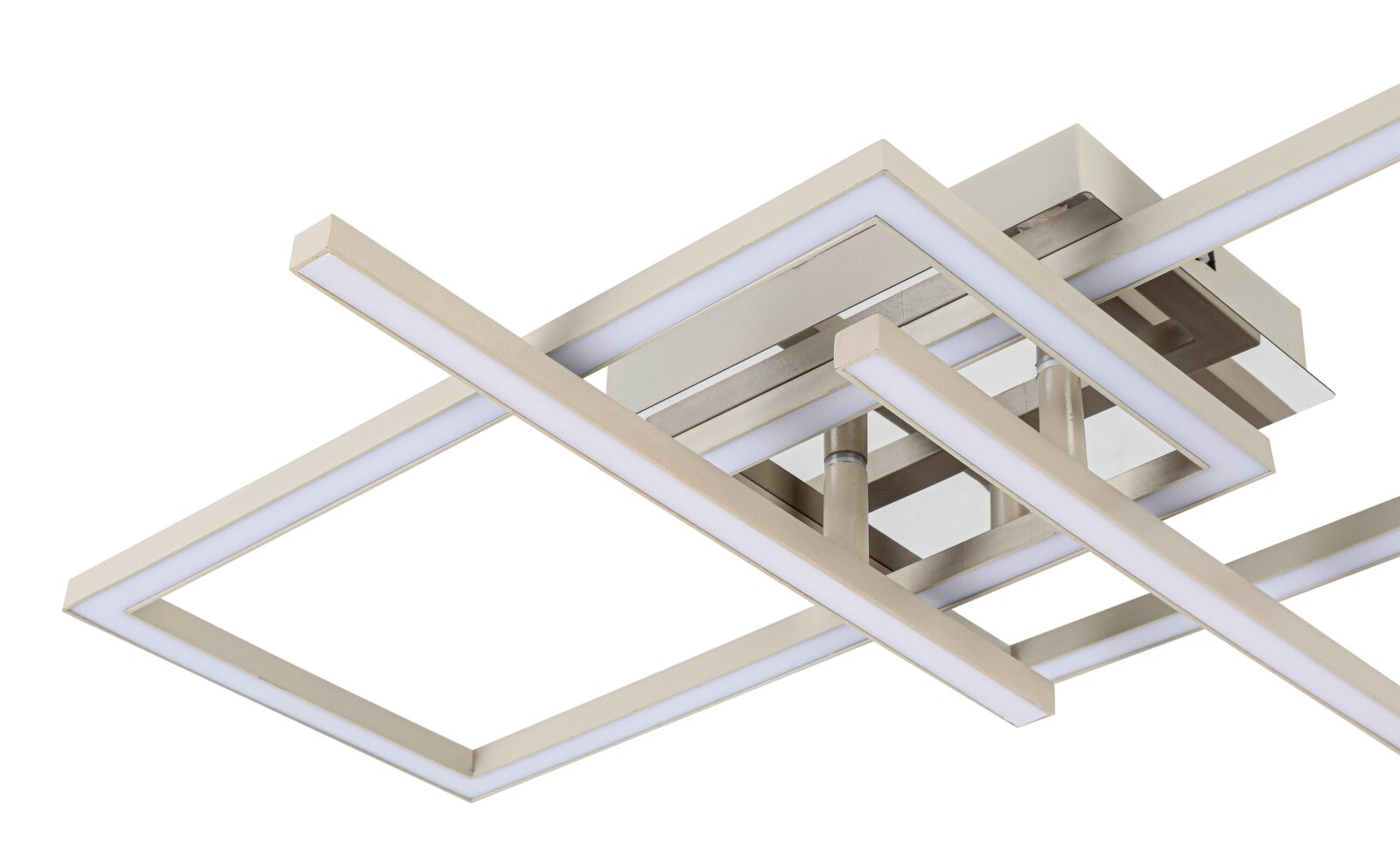 Moderne LED-Deckenleuchte in geometrischem Design, seitliche Perspektive