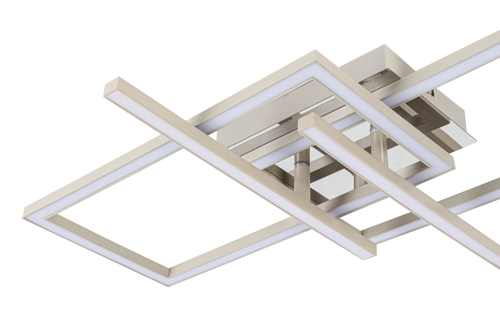 Moderne LED-Deckenleuchte in geometrischem Design, seitliche Perspektive