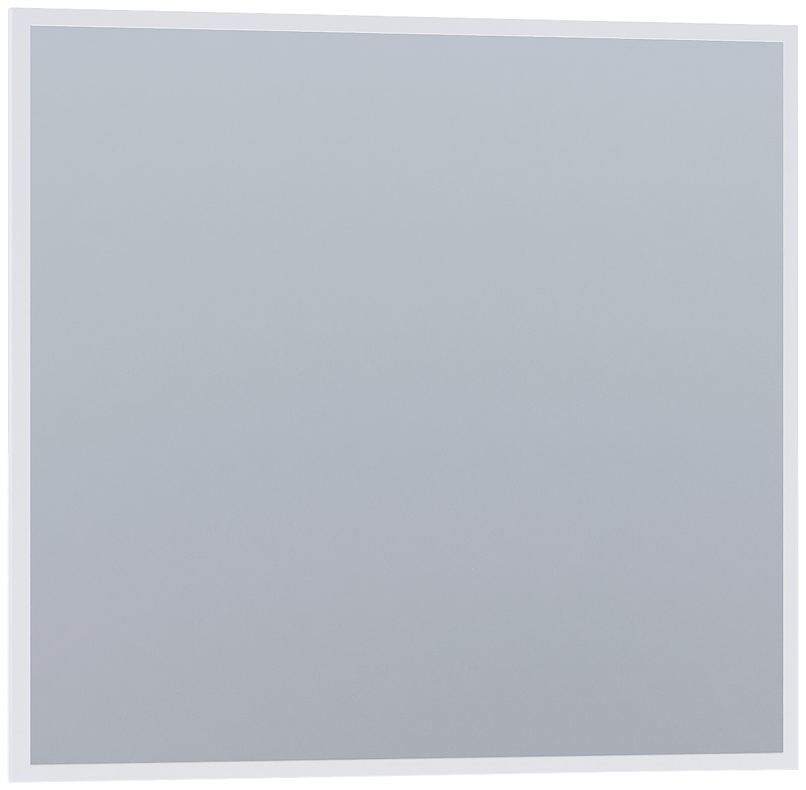 Quadratischer Spiegel mit weißem Rahmen, frontal aus der Vorderansicht vor hellem Hintergrund