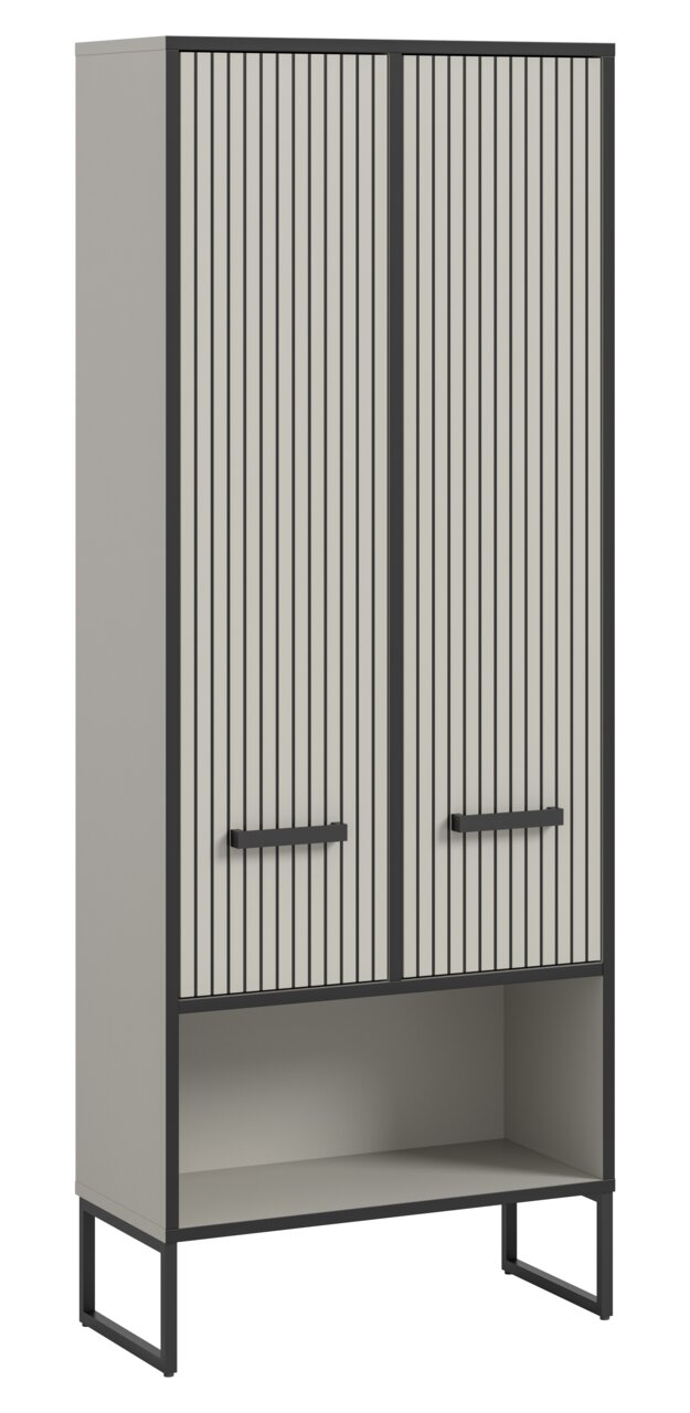 MID.YOU Hochschrank BAGNO Moderner Hochschrank mit vertikalen Streifen auf den Türen, in einer schrägen Perspektive von vorne gezeigt.