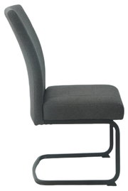 Seitenansicht eines grauen Schwingstuhls mit gepolsterter Sitzfläche und Rückenlehne auf einem schwarzen Metallgestell.