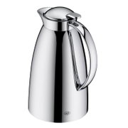 Silberne Isolierkanne mit elegantem Design, seitliche Perspektive