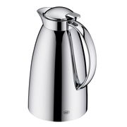 Silberne Isolierkanne mit elegantem Design, seitliche Perspektive