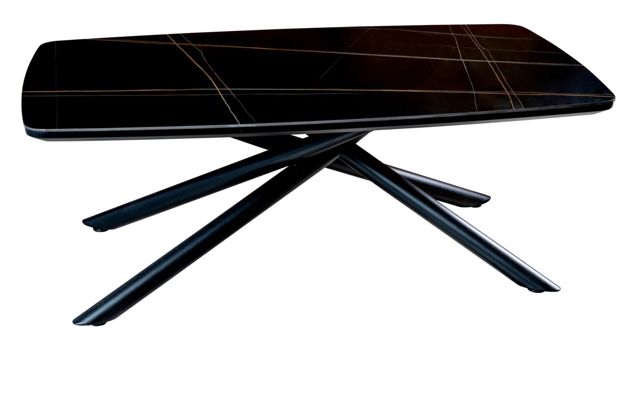 Stylife Couchtisch SPIDER Moderner Couchtisch mit schwarzer Tischplatte und gekreuzten Beinen, seitliche Perspektive