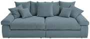 Großes, komfortables Big-Sofa in blauer Farbe mit mehreren Kissen, Vorderansicht.