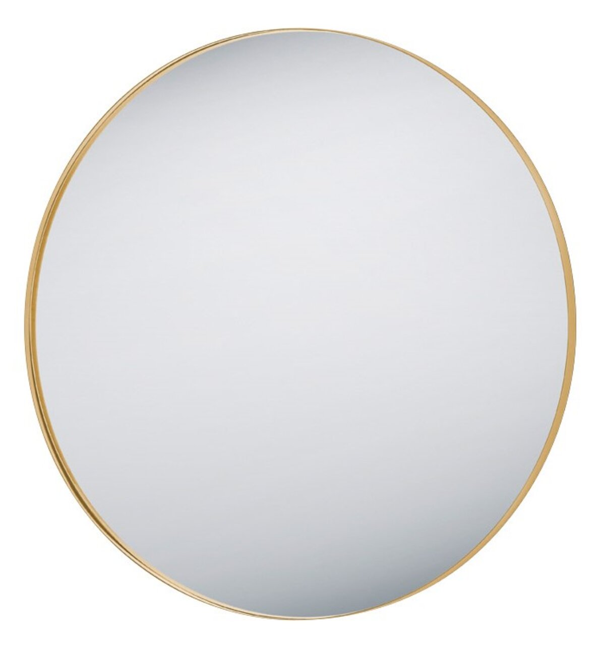 Runder Spiegel mit einem Durchmesser von ca. 80 cm, goldener Rahmen, frontal abgebildet.