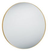 Runder Spiegel mit einem Durchmesser von ca. 80 cm, goldener Rahmen, frontal abgebildet.