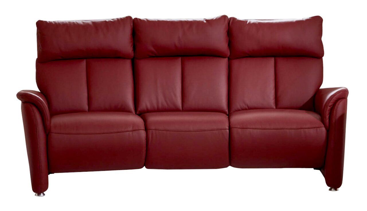 Rotes 3-Sitzer Trapezsofa aus Leder, frontal fotografiert