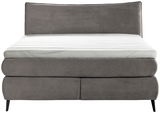 Frontansicht eines grauen Boxspringbetts 180x200 mit gestepptem Kopfteil und weißer Matratze.