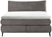 Frontansicht eines grauen Boxspringbetts 180x200 mit gestepptem Kopfteil und weißer Matratze.