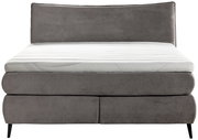 Frontansicht eines grauen Boxspringbetts 180x200 mit gestepptem Kopfteil und weißer Matratze.