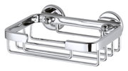 Wandmontierter, verchromter Seifenkorb aus Aluminium in schräger Perspektive