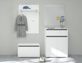 Moderner Garderobenschrank TORINO in Weiß mit Schuhschrank, Wandspiegel und Hakenleiste, frontal abgebildet.