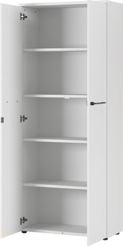 Weißer Aktenschrank mit offenen Türen, vier Einlegeböden, Frontalansicht