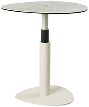 Moderner Beistelltisch mit runder Tischplatte und stabiler Säule, seitliche Perspektive