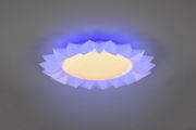 LED-Deckenleuchte SUNFLOWER mit sternenklarem Effekt und blauer Umrandung, von unten betrachtet.