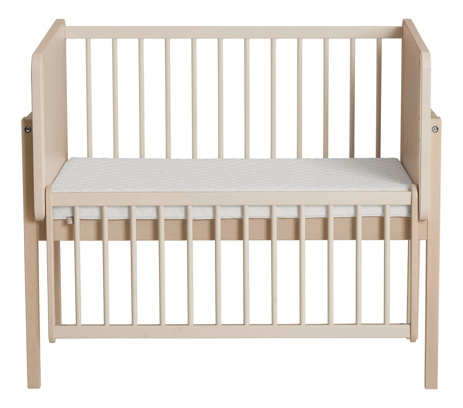 Anstellbett aus Holz mit Gitterstäben, frontal betrachtet