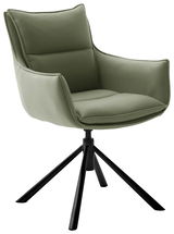 Moderner grüner Sessel mit schwarzem Metallgestell, seitliche Perspektive