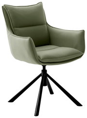 Moderner grüner Sessel mit schwarzem Metallgestell, seitliche Perspektive